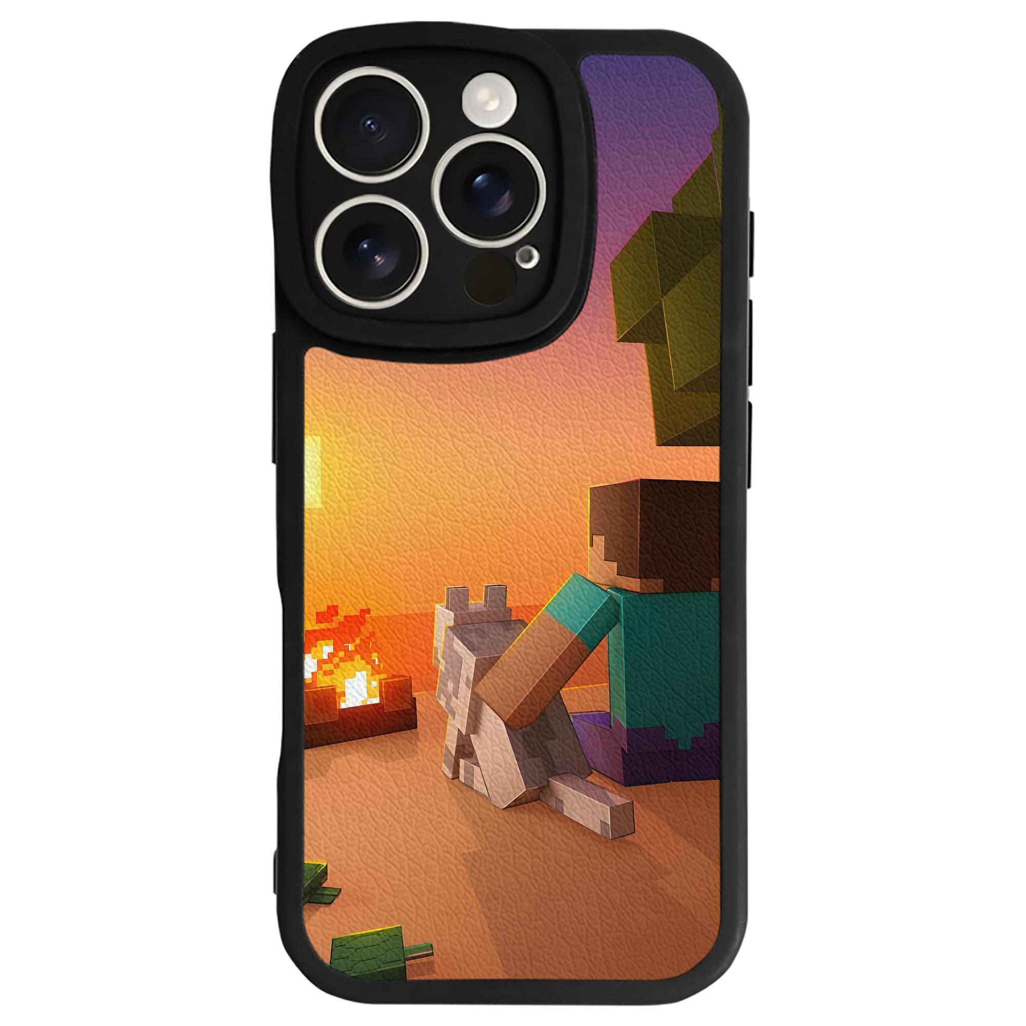 （画像用） マインクラフト ブロックの世界 Minecraft MC Block world 【iPhone 16シリーズ対応】シリコンスマホケース（レザー調） 材質：シリコン